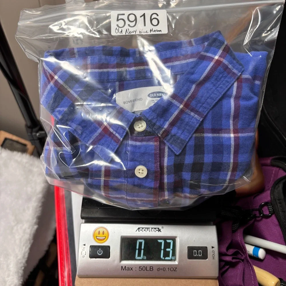 Old Navy Flannel Popover Shirt Womens M Blue Plaid Boyfriend Long Sleeve‎ 755008
